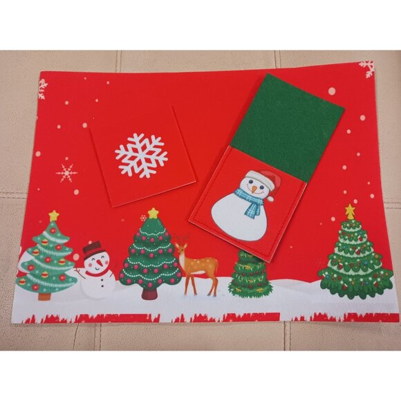 Christmas Place Mats & Silverware Holder With Coaster Set of 6 Heavy Felt NEW - Picture 4 of 7